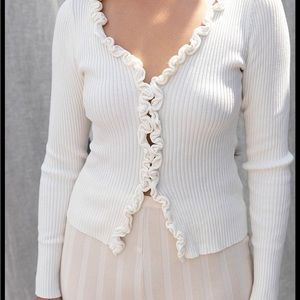 FIND ME NOW Charlie ribbed ruffle sweater cardigan